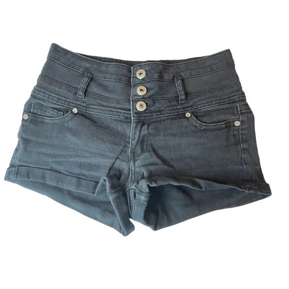 Blue Asphalt Womens Denim Jeans Shorts Stretch Roll Tab Hem WS-122 Black Size 3 - Picture 1 of 9